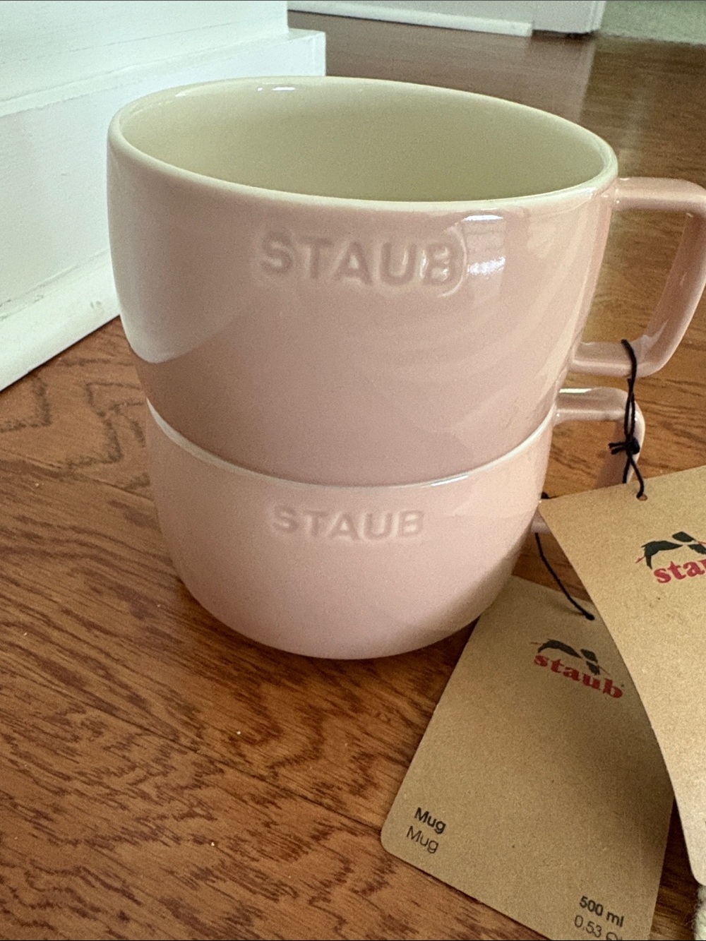 NWT Staub Stackable 17 oz Mugs Light Pink- Set of 2